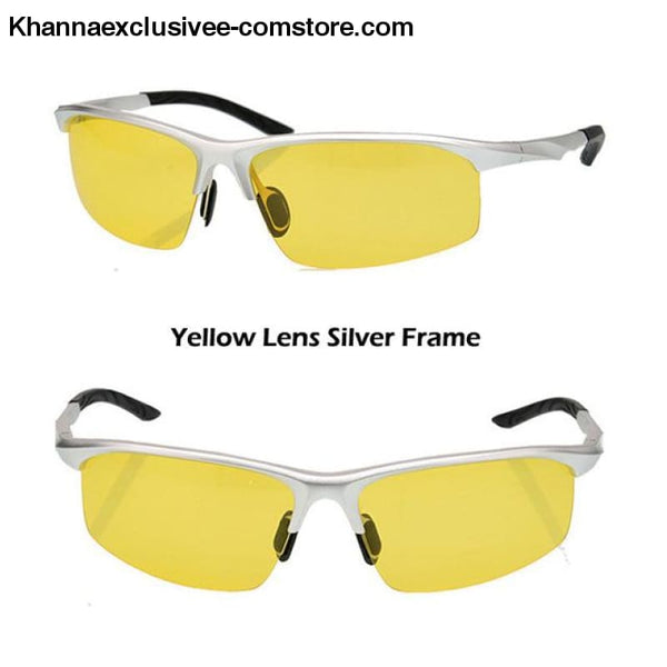 Aluminum magnesium alloy mens polarized sunglasses Fashionable driving Leisure Goggles - Silver Yellow - Aluminum magnesium alloy mens