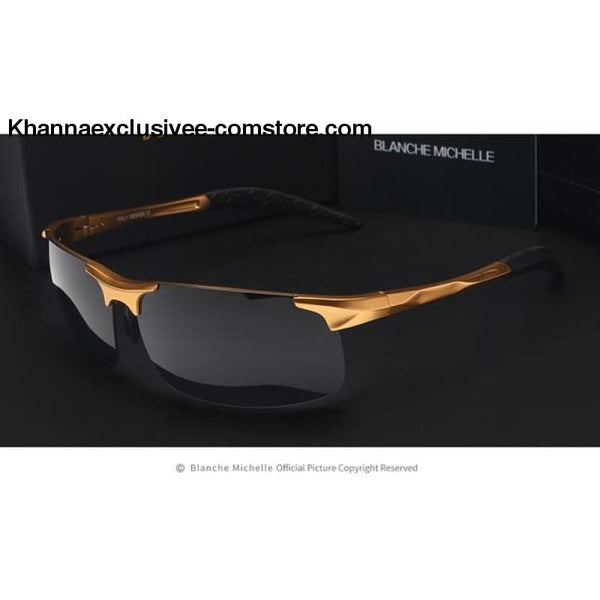 High Quality Ultra-light Sports Polarized Mens UV 400 Rectangle Gold Driving Sun Glasses Goggles - gold black - High Quality Ultra-light
