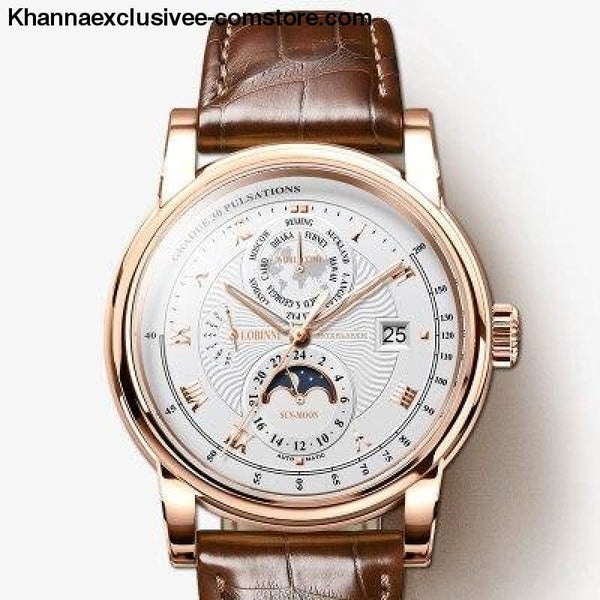 LOBINNI Luxury Brand Mens Moon Phase Automatic Mechanical Sapphire Leather World Time Wrist Watch - Item 5 - LOBINNI Luxury Brand Mens Moon