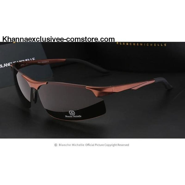 Mens Branded Polarized Sports Driving Night Vision Goggles Fishing UV 400 Rimless Sunglasses - brown brown - Aluminum Magnesium Men