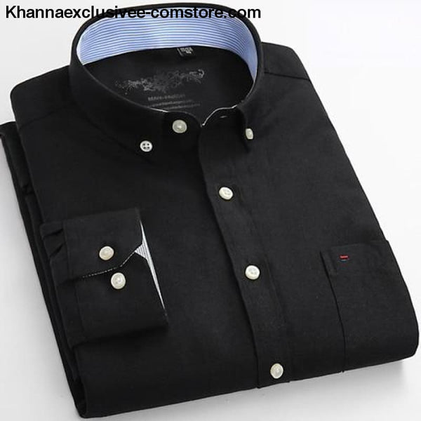 Mens Long Sleeve Solid Shirt with Chest Pocket High-quality Tops Button Down Shirts - Black / M - Mens Long Sleeve Solid Oxford Dress Shirt
