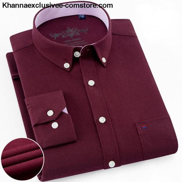 Mens Long Sleeve Solid Shirt with Chest Pocket High-quality Tops Button Down Shirts - Burgundy / M - Mens Long Sleeve Solid Oxford Dress