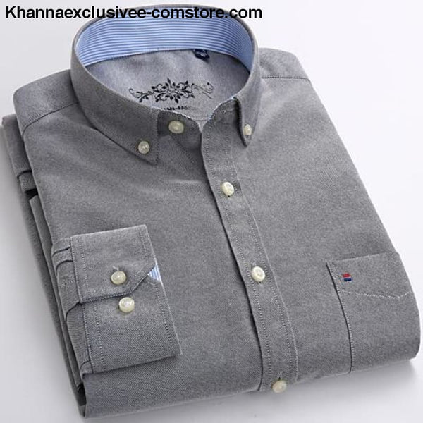 Mens Long Sleeve Solid Shirt with Chest Pocket High-quality Tops Button Down Shirts - Gray / M - Mens Long Sleeve Solid Oxford Dress Shirt