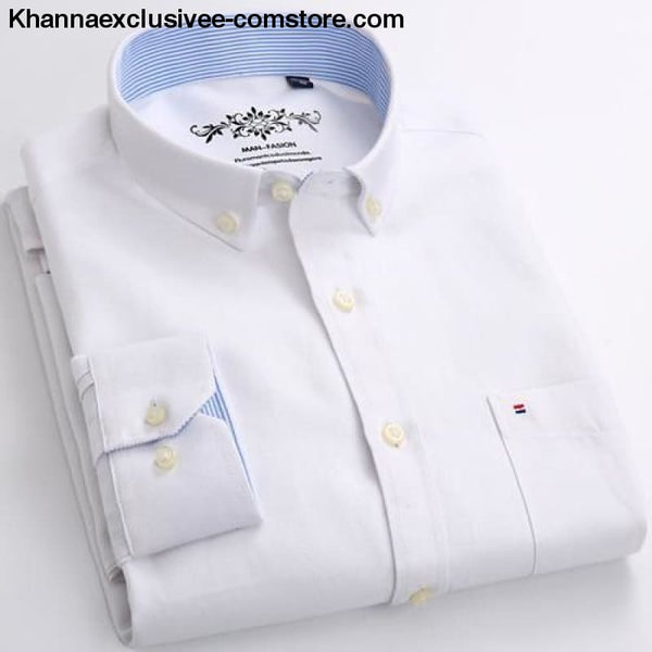 Mens Long Sleeve Solid Shirt with Chest Pocket High-quality Tops Button Down Shirts - White / M - Mens Long Sleeve Solid Oxford Dress Shirt