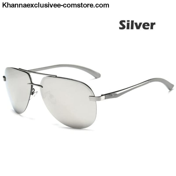 Mens Polarized Sunglasses Metal Alloy Driving Glasses UV 400 Protection Air Pilot Goggles - Silver - Mens Polarized Sunglasses Metal Alloy