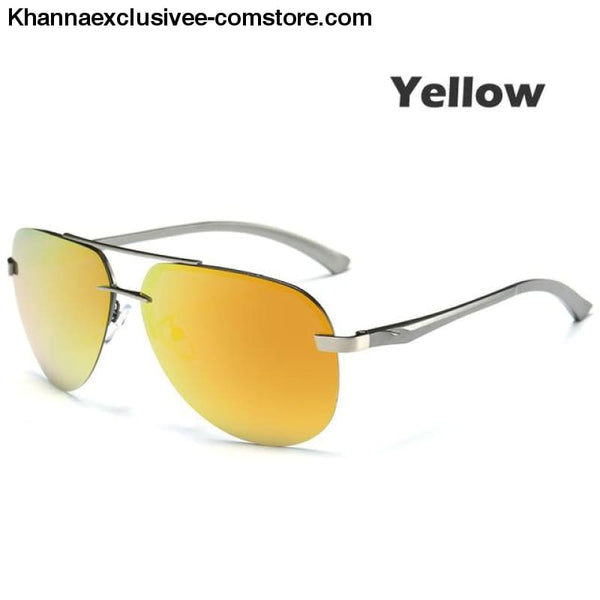 Mens Polarized Sunglasses Metal Alloy Driving Glasses UV 400 Protection Air Pilot Goggles - Yellow - Mens Polarized Sunglasses Metal Alloy