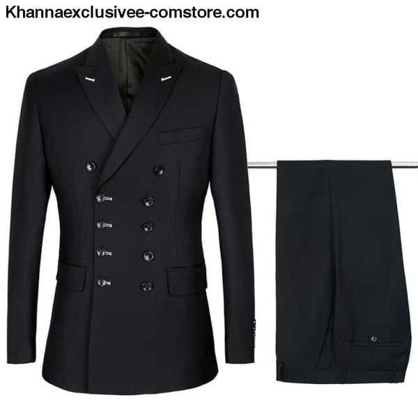 New Double Breasted Suits Mens Wedding Suits sets 2 pieces Men Costume Marriage Slim Fit Suit - Black / S - New Double Breasted Suits Mens
