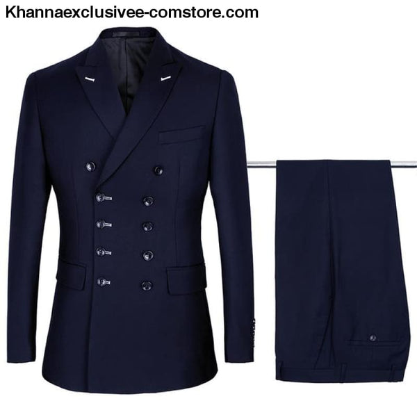 New Double Breasted Suits Mens Wedding Suits sets 2 pieces Men Costume Marriage Slim Fit Suit - Navy Blue / S - New Double Breasted Suits