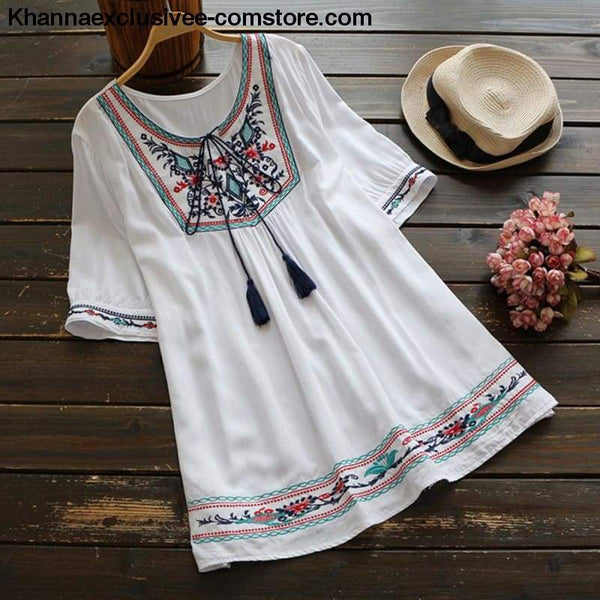 Mexican Embroidery Top Boho, Embroidery Mexican Blouses