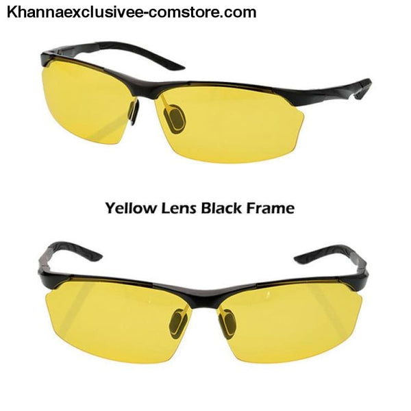 Aluminum magnesium alloy mens polarized sunglasses Fashionable driving Leisure Goggles - Black Yellow - Aluminum magnesium alloy mens