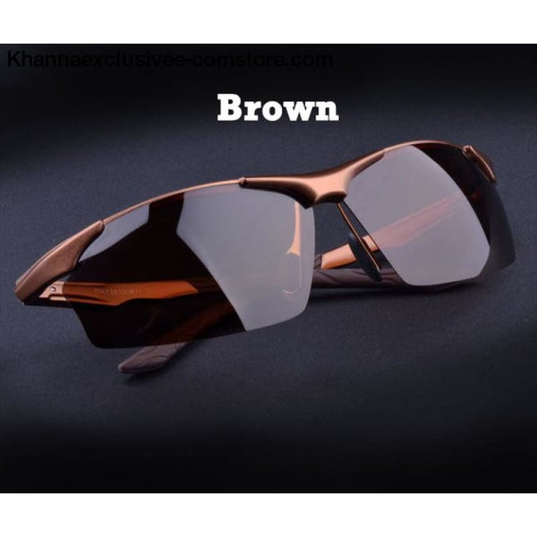 Aluminum magnesium alloy mens polarized sunglasses Fashionable driving Leisure Goggles - Brown - Aluminum magnesium alloy mens polarized