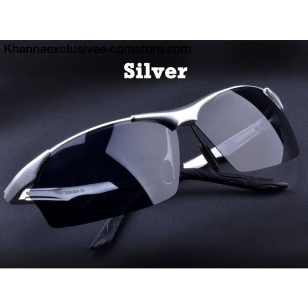 Aluminum magnesium alloy mens polarized sunglasses Fashionable driving Leisure Goggles - Silver - Aluminum magnesium alloy mens polarized