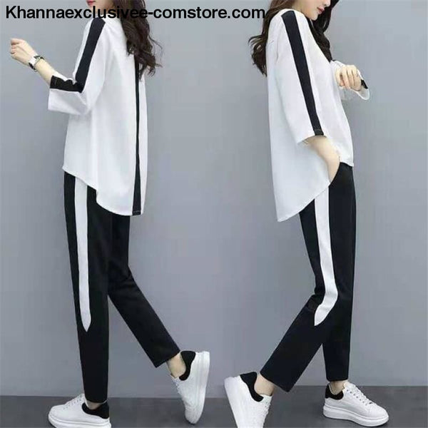 Fashionable Womens Outfit Tracksuit Sportswear Top and Pants Ruffles Striped Set - as picture / L - Fashionable Womens Outfit Tracksuit