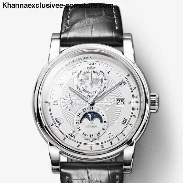 LOBINNI Luxury Brand Mens Moon Phase Automatic Mechanical Sapphire Leather World Time Wrist Watch - Item 1 - LOBINNI Luxury Brand Mens Moon