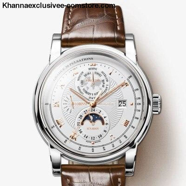 LOBINNI Luxury Brand Mens Moon Phase Automatic Mechanical Sapphire Leather World Time Wrist Watch - Item 3 - LOBINNI Luxury Brand Mens Moon
