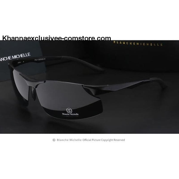 Mens Branded Polarized Sports Driving Night Vision Goggles Fishing UV 400 Rimless Sunglasses - black black - Aluminum Magnesium Men