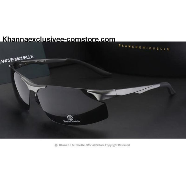 Mens Branded Polarized Sports Driving Night Vision Goggles Fishing UV 400 Rimless Sunglasses - gray black - Aluminum Magnesium Men Polarized