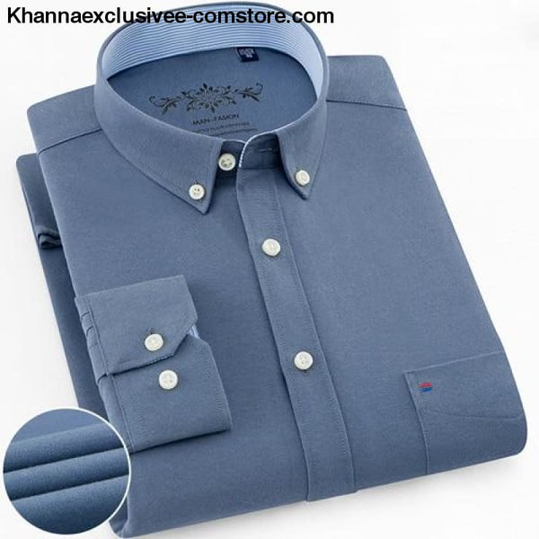 Mens Long Sleeve Solid Shirt with Chest Pocket High-quality Tops Button Down Shirts - Blue Grey / M - Mens Long Sleeve Solid Oxford Dress