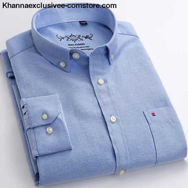 Mens Long Sleeve Solid Shirt with Chest Pocket High-quality Tops Button Down Shirts - Blue / M - Mens Long Sleeve Solid Oxford Dress Shirt