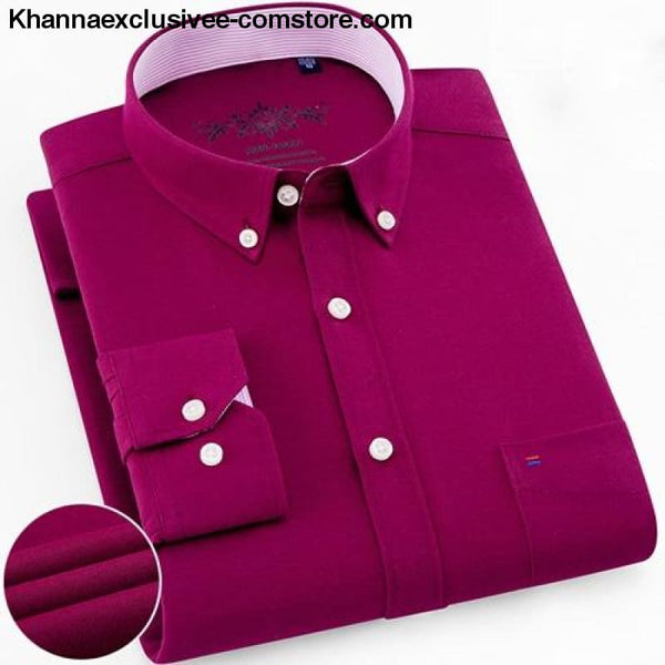 Mens Long Sleeve Solid Shirt with Chest Pocket High-quality Tops Button Down Shirts - Fuchsia / M - Mens Long Sleeve Solid Oxford Dress