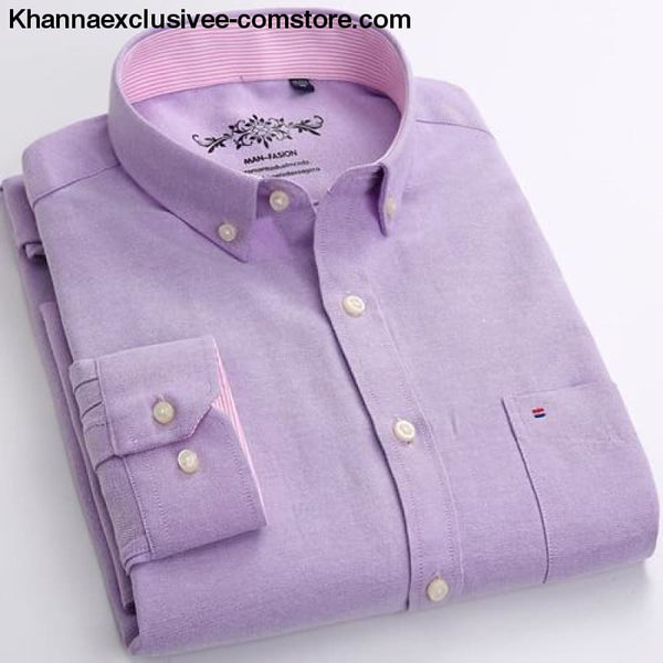 Mens Long Sleeve Solid Shirt with Chest Pocket High-quality Tops Button Down Shirts - Lavender / M - Mens Long Sleeve Solid Oxford Dress