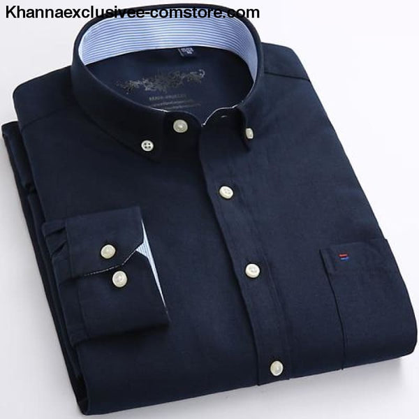 Mens Long Sleeve Solid Shirt with Chest Pocket High-quality Tops Button Down Shirts - Navy Blue / M - Mens Long Sleeve Solid Oxford Dress
