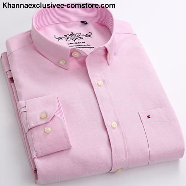 Mens Long Sleeve Solid Shirt with Chest Pocket High-quality Tops Button Down Shirts - Pink / M - Mens Long Sleeve Solid Oxford Dress Shirt