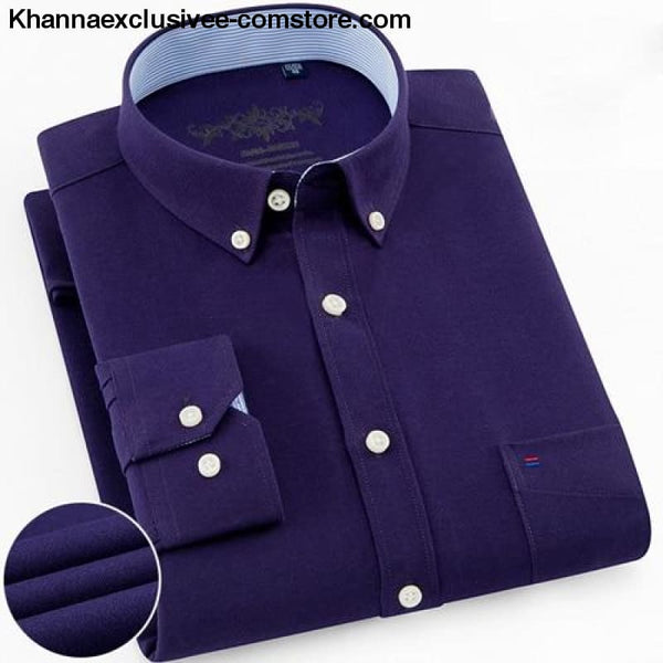 Mens Long Sleeve Solid Shirt with Chest Pocket High-quality Tops Button Down Shirts - Purple / M - Mens Long Sleeve Solid Oxford Dress Shirt