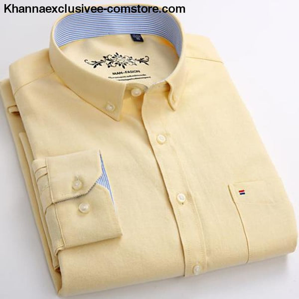 Mens Long Sleeve Solid Shirt with Chest Pocket High-quality Tops Button Down Shirts - YELLOW / M - Mens Long Sleeve Solid Oxford Dress Shirt