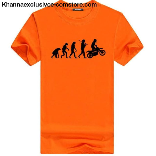 Mens MOTORCYCLE EVOLUTION T Shirt Summer Short Sleeve O-Neck Cotton Good Quality T-shirt - Orange B / L - Mens MOTORCYCLE EVOLUTION T Shirt