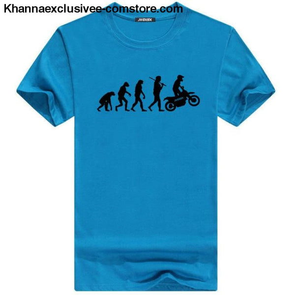 Mens MOTORCYCLE EVOLUTION T Shirt Summer Short Sleeve O-Neck Cotton Good Quality T-shirt - Sky B / L - Mens MOTORCYCLE EVOLUTION T Shirt