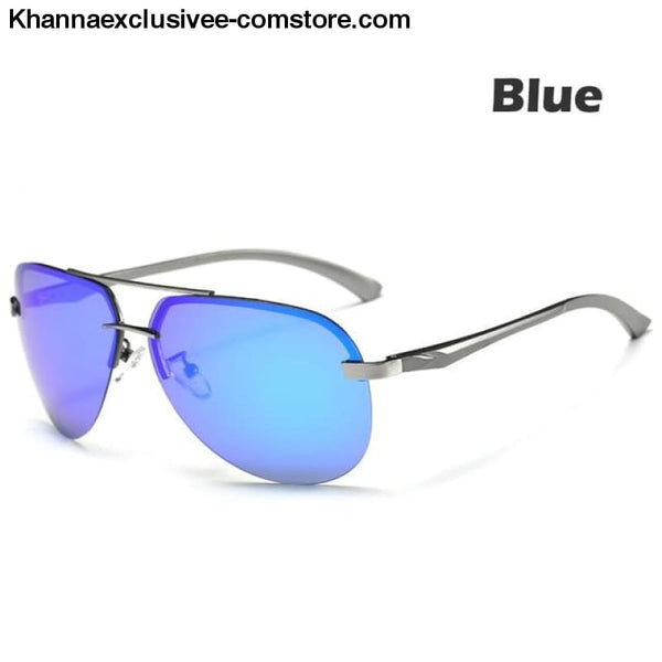 Mens Polarized Sunglasses Metal Alloy Driving Glasses UV 400 Protection Air Pilot Goggles - Blue - Mens Polarized Sunglasses Metal Alloy