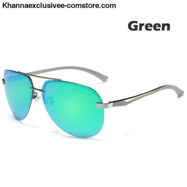 Mens Polarized Sunglasses Metal Alloy Driving Glasses UV 400 Protection Air Pilot Goggles - Green - Mens Polarized Sunglasses Metal Alloy