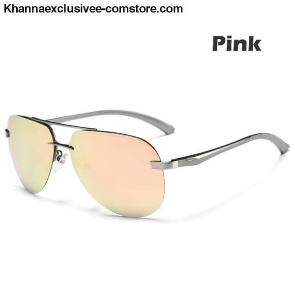 Mens Polarized Sunglasses Metal Alloy Driving Glasses UV 400 Protection Air Pilot Goggles - Pink - Mens Polarized Sunglasses Metal Alloy