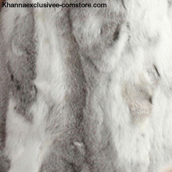 New 100% Real Rabbit Fur Coat Womens O-Neck Long 3/4 Sleeves Vintage Leather Fur Jacket - Natural Gray / XXL Bust 100CM - New 100% Real