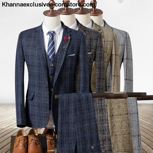 New Fashionable plaid Mens Suit (Jacket+Pant+Vest) Business Elegant Party Comfortable Costume - New Fashionable plaid Mens Suits Jackets +