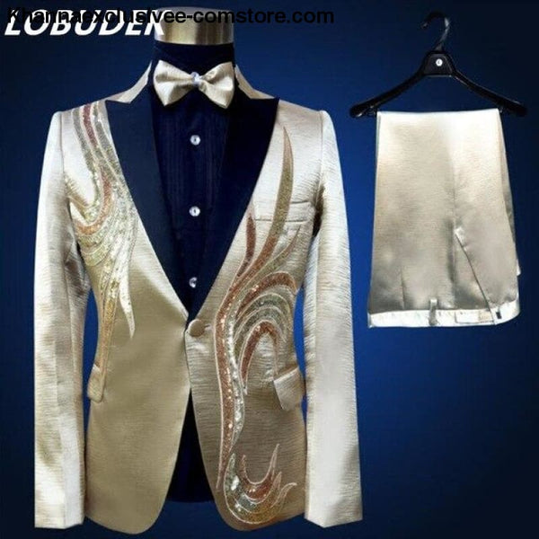 New (jacket+pants+bow tie) male suit set crystals white stones formal groom party dress - 4 / S - New (jacket+pants+bow tie) male suit set