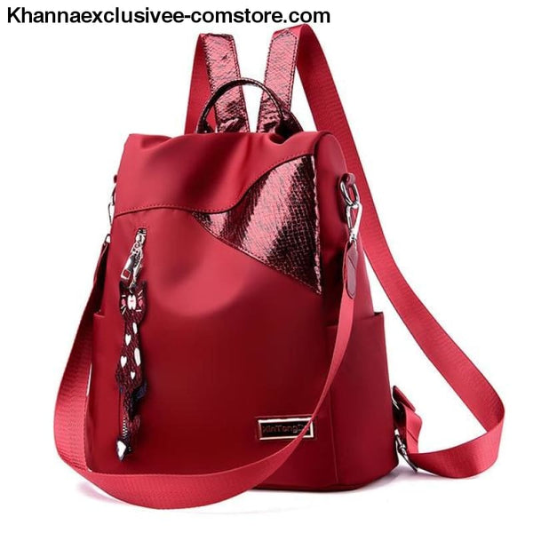 New Ladies backpack anti-theft Oxford cloth tarpaulin stitching sequins college bag purse - red - New Ladies backpack anti-theft Oxford