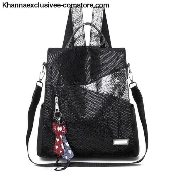 New Ladies backpack anti-theft Oxford cloth tarpaulin stitching sequins college bag purse - Sequin - New Ladies backpack anti-theft Oxford