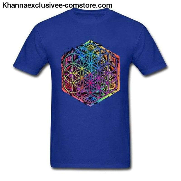 New Coming Sacred Geometry Flower of Life Mandala different Color Family Men T-shirt Short Sleeve Unique Tops Tee Shirts - Blue / S - New