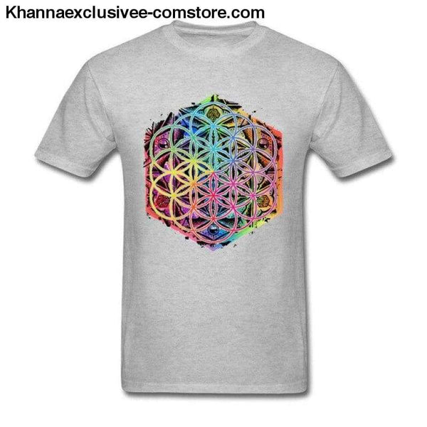 New Coming Sacred Geometry Flower of Life Mandala different Color Family Men T-shirt Short Sleeve Unique Tops Tee Shirts - Gray / S - New
