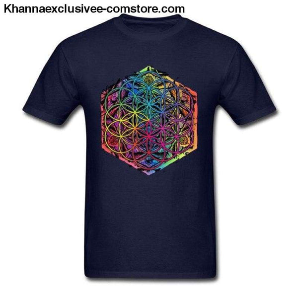 New Coming Sacred Geometry Flower of Life Mandala different Color Family Men T-shirt Short Sleeve Unique Tops Tee Shirts - Navy Blue / S -