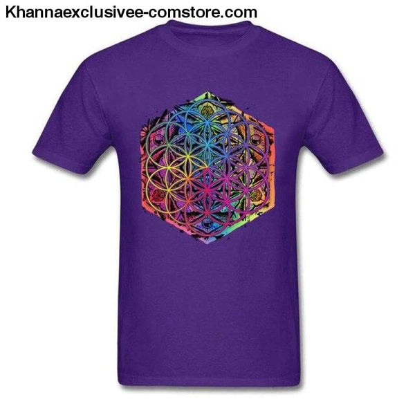 New Coming Sacred Geometry Flower of Life Mandala different Color Family Men T-shirt Short Sleeve Unique Tops Tee Shirts - Purple / S - New