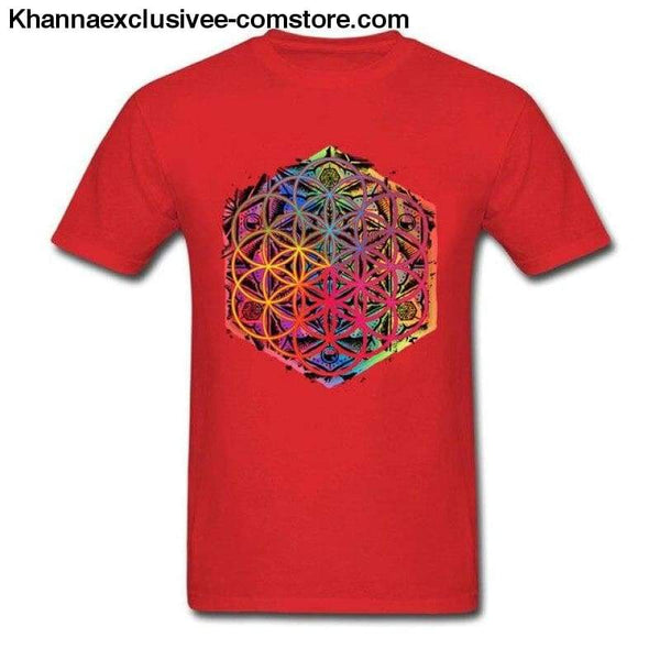 New Coming Sacred Geometry Flower of Life Mandala different Color Family Men T-shirt Short Sleeve Unique Tops Tee Shirts - Red / S - New