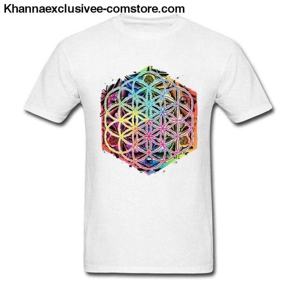 New Coming Sacred Geometry Flower of Life Mandala different Color Family Men T-shirt Short Sleeve Unique Tops Tee Shirts - White / S - New