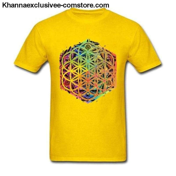 New Coming Sacred Geometry Flower of Life Mandala different Color Family Men T-shirt Short Sleeve Unique Tops Tee Shirts - Yellow / S - New