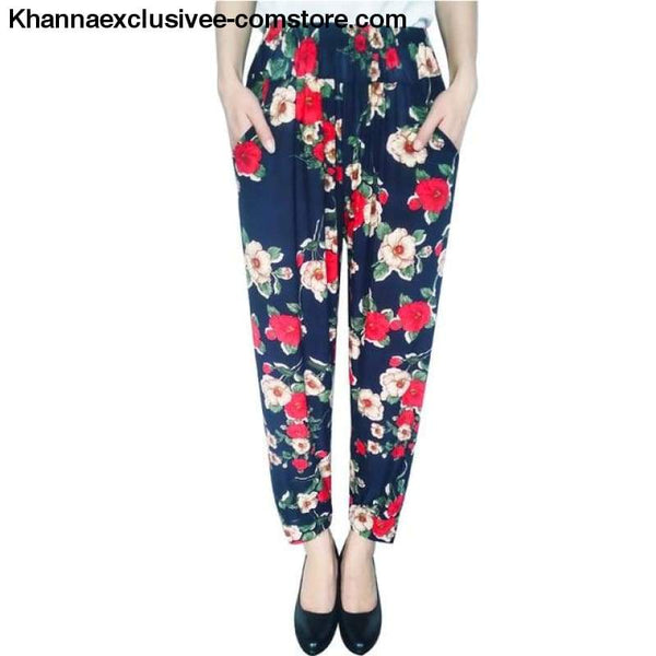 New Womens Elegant Trousers Pants Floral Printed Elastic Waist Thin Pencil Pants - 21 / One Size - New Womens Elegant Trousers Pants Floral
