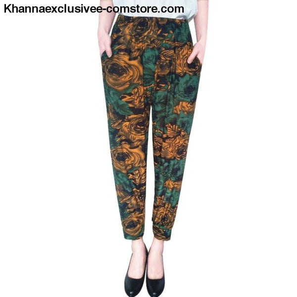New Womens Elegant Trousers Pants Floral Printed Elastic Waist Thin Pencil Pants - 8 / One Size - New Womens Elegant Trousers Pants Floral