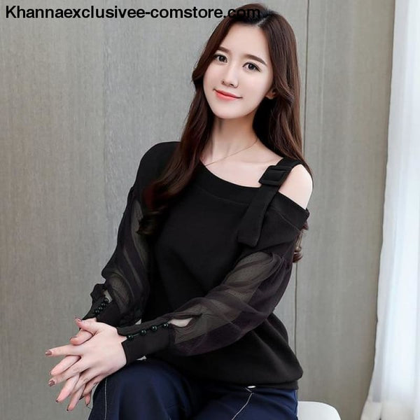 New womens fashionable blouse off shoulder top long sleeve Hot selling shirt - Black / L - New womens fashionable blouse off shoulder top