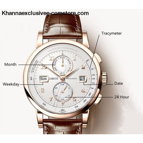 Switzerland Luxury Brand LOBINNI Mens Automatic Mechanical Sapphire Leather Tetrameter Wrist watch - Switzerland Luxury Brand LOBINNI Mens